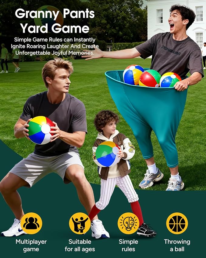 Granny Pants Yard Game,Outdoor Game for Adults and Family.Includes 2 Giant Granny Funny Pants, 12 Bouncy Balls, and 2 Pumps, Fun Backyard Games,Adult Party Games and Field Day Games.