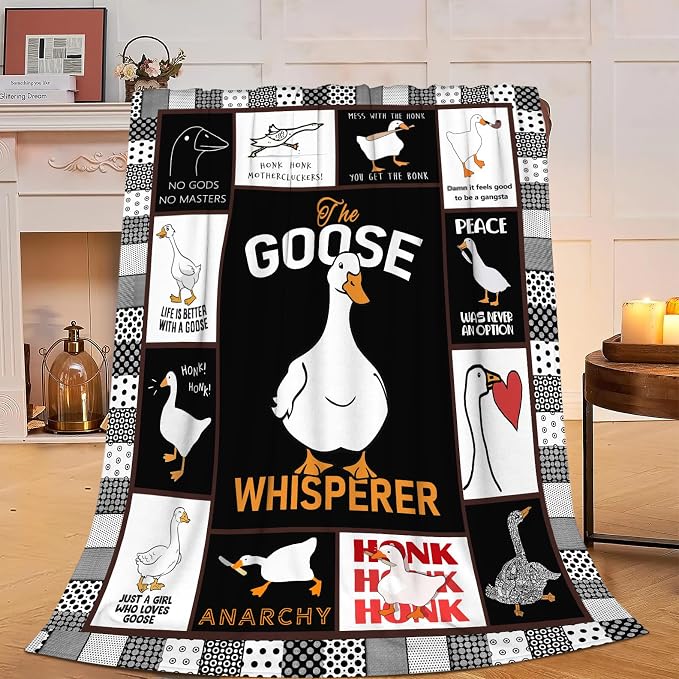 Funny Goose Blanket Soft Cozy Cute Goose Plush Throw Blanket Warm Lightweight Flannel Fuzzy Fleece Goose Stuff Animal Decor Blanket Gifts for Lovers Girls Boys Kids Adults Women Bed Travel 60"x80"