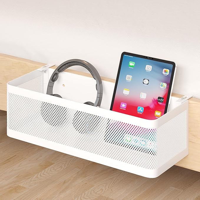 Bedside Caddy Shelf for Bunk Bed, White, L13.78in*W5.12in*H3.94in | For Bunk Bed, Office Cubicle Walls, Crib Rails, Dorm Bed College Dorm Room Essentials, Large Capacity, Easy Install