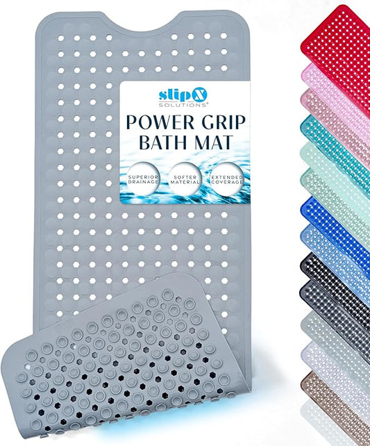 SlipX Solutions Power Grip Bathtub Safety Mat | Precision Grip Technology for Longer, Stronger, & Softer Wet Surface Protection | Solid Gray 39"x16"