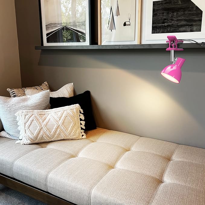 LED Clip on lamp,5W Super Bright Reading Light, 330° Rotation Small Lamp with Clamp on Desk/Table/Bed Headboard/Cupboard Home Lighting, Modern and Save Space Illumination Powerful Lamp Pink