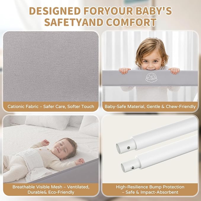 Bed Rail for Toddlers,47in Foldable Bed Rail for Baby, Baby Bed Rail Guard with Reinforced Carbon Steel Frame&Connectors for Twin Full Queen King Bed