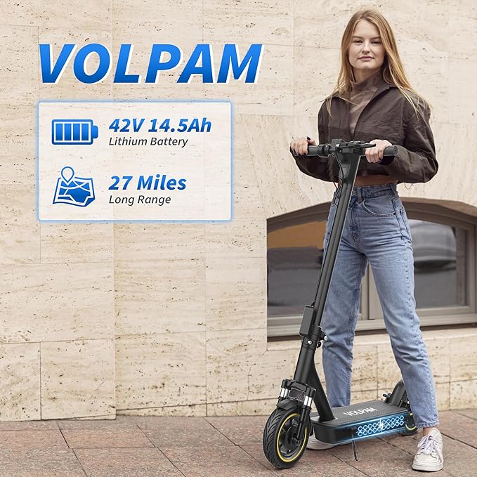 VOLPAM 10 Inches Electric Scooter, Dual Suspension, 21 MPH Top Speed, 500W Powerful Motor, 28 Miles Long Range, Dual Braking, Max Load 264 lbs