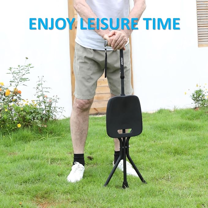 REHAND Walking Cane with Seat,Lightweight Foldable, Adjustable, Collapsible Canes with Stool for Men & Women, Heavy Duty All Terrain Tip, Portable Walking Stick Chair for Seniors & Adults