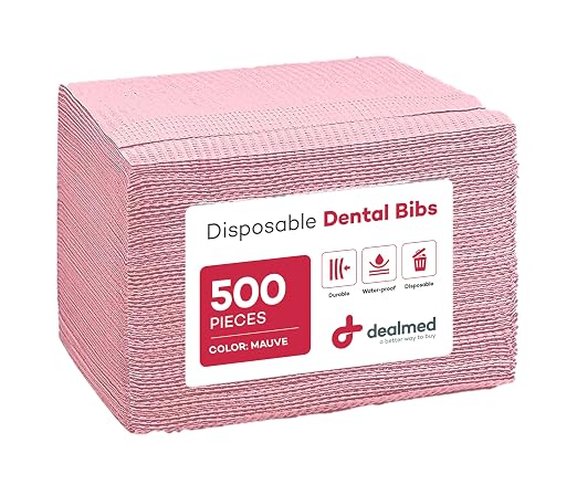 Dealmed Disposable 13.5" x 18" Dental Bibs, Made in USA, 2-Ply Tissue/Poly, Bulk Tattoo Bibs, Great for First Aid Kits and Medical Facilities (Mauve, Case of 500)