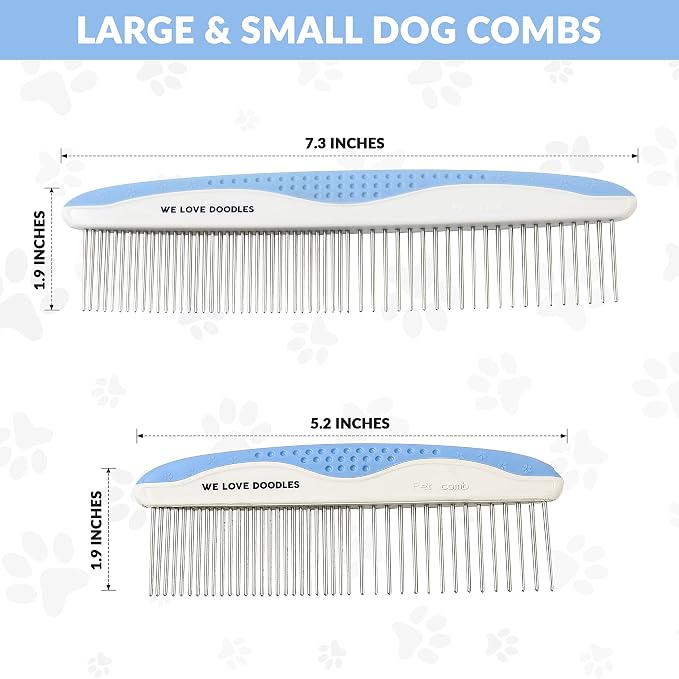 Metal Dog Combs for Grooming Matting, Doodle Brush, Dematting Pet Comb, Grooming Tools, Detangler Brush, Dematting Tools for Dogs, 2 Pack