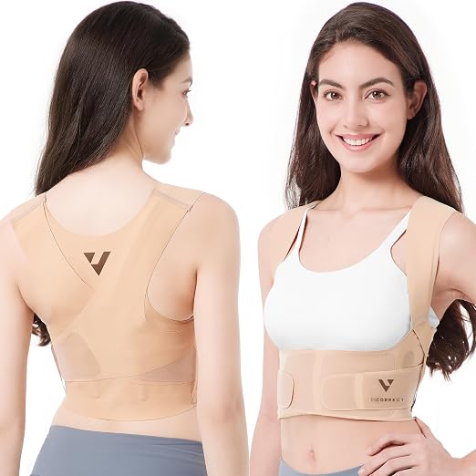 Adjustable Posture Corrector for Women: Invisible Under Clothes - Comfortable Back Support Bra for Upper Back Neck Shoulder Pain Relief - Ideal for Sitting Exercise Daily Wear (Beige Large)