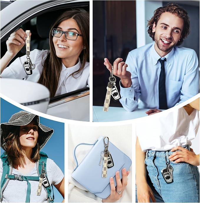 OHKYOOT Leather Car Keychain for Home Car Keys | Carabiner Clip Key Fob Keychain for Women Men,Car Key Holder with 3 Key Ring and Anti-Lost D Ring