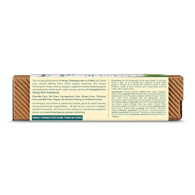 Himalaya Botanique Complete Care Toothpaste, Herbal, Mint Flavor, Fights Plaque, Freshens Breath, Fluoride Free, No Artificial Flavors, SLS Free, Cruelty Free, Foaming, 5.29 Oz, 1 Pack
