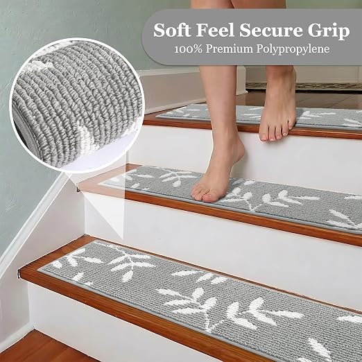 Carpet Stair Treads, Non-Slip Stair Treads for Wooden Steps Indoor | Stair Runner for Pets, Non Skid Staircase Step Treads Washable Reusable, Stair Protectors 30" x8" Set of 4, Green