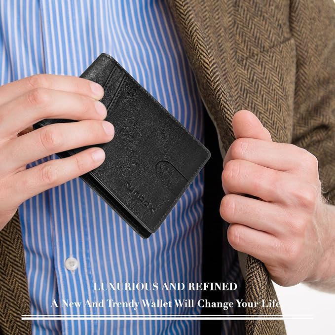 RUNBOX Wallet for Men -Slim Rfid Leather Mens Bifold Novelty Wallets 2 ID Window With Gift Box Men's Accessories | Minimalist Front Pocket Design, Holds 15 Cards, Large Capacity with Cash Pocket,Compact and Thin, Birthday Gifts for Men