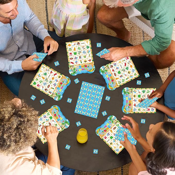 Summer Bingo Cards, 24 Players Beach Party Bingo Game Cards Summer Party Games for Birthday Holiday Party Wedding School Classroom Group Activities Favors Supplies