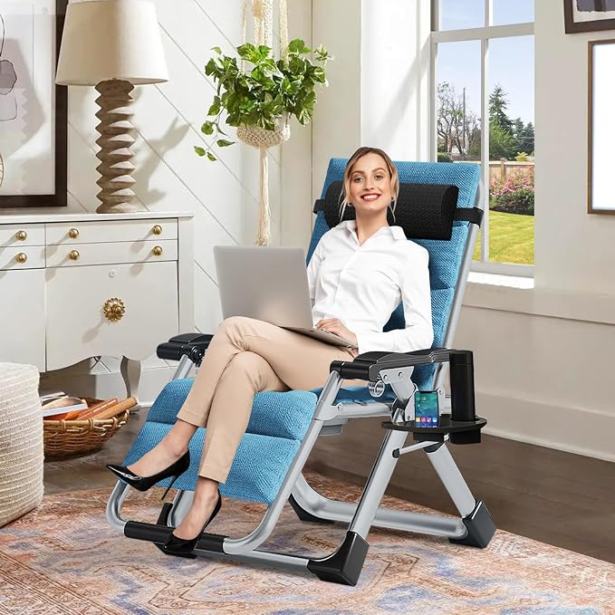 Comfy Folding Recliner Chair -Bedroom Living Room Chairs | Patio Lounge Chair with Removable Cushion for Indoor Outdoor