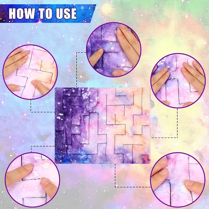 CHENGU 4 Pcs Marble Maze Mat Sensory Fidget Stress Relief Toys Calming Sensory Mat Anxiety Relief Fabric Toys for Teens Autism Calming Down Classroom Gifts Prizes(Starry Sky,12.99 x 8.66 in)