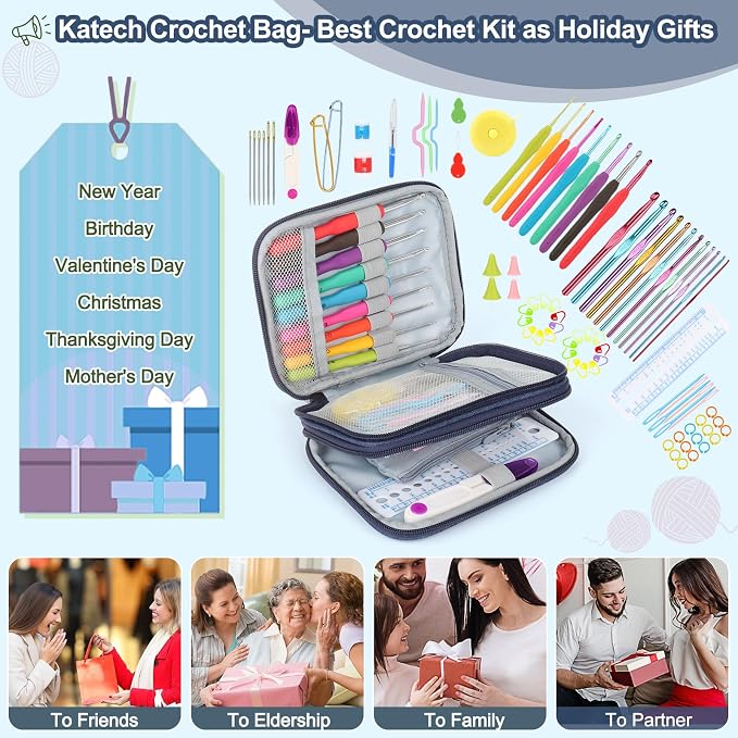 Katech 99-Piece Crochet Hooks Set, Crochet Hook Kit with Storage Case, Ergonomic Knitting Needles Weave Yarn Kits DIY Hand Knitting Craft Art Tools for Knitting Hat, Bag, Socks, Scarf and Sweaters | 99 Pcs Metal Crochet Needles and Complete Crochet Kit...