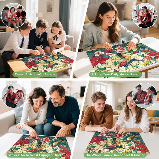 500 Pieces Puzzle for Adults - Vintage Paint Hummingbird Flower Puzzles - Stained Glass Birds Puzzle 500 Piece with Letters on Back Dust-Free,Fun Family Game,Gift for Men Women Seniors 20.5 x 15 in