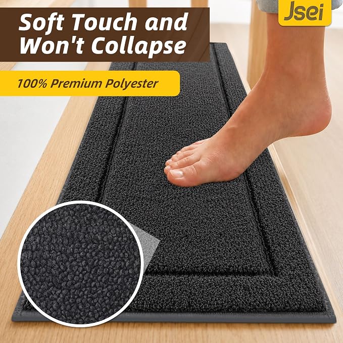 JSEI Stair Treads for Wooden Steps Indoor, 4-Pack, 30" x 8", Dark Grey | Non Slip Stair Treads, Washable Polyester Stair Mats with TPE Backing, Low Profile Stair Rugs for Kids, Seniors and Dogs