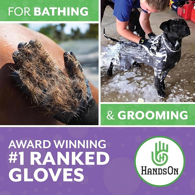 H Handson Pet Grooming Gloves - Patented #1 Ranked, Award Winning Shedding, Bathing, & Hair Remover Gloves - Gentle Brush for Cats, Dogs, and Horses (Purple, Small)