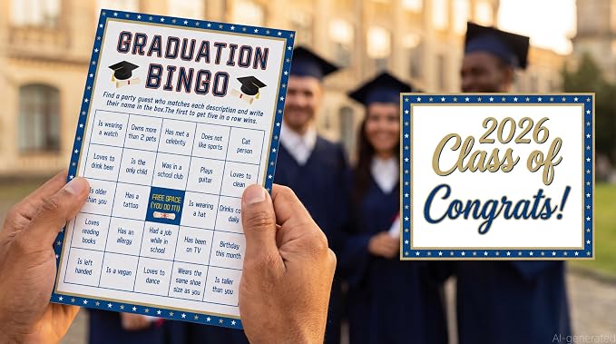 30PCS 2026 Graduation Party Game Cards, Graduation Bingo Game, Senior High School & College Graduation Party Favors-MG02
