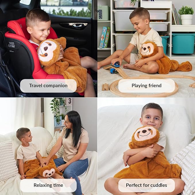 ODOXIA Weighted Lap Pad for Kids 5 Lbs | Calming & Comforting Sloth Buddy Plush | Sensory Animals Blanket | Carrying Bag Included | Washable