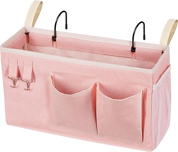 Bedside Caddy, Bedside Storage Bag Hanging Organizer for Bunk Dorm Bed Rail | Bed Caddy with Hooks, Top Bunks and Dorm Essentials for Water, Tissues, Tablets, Books, Phones, Remotes and Other Necessories