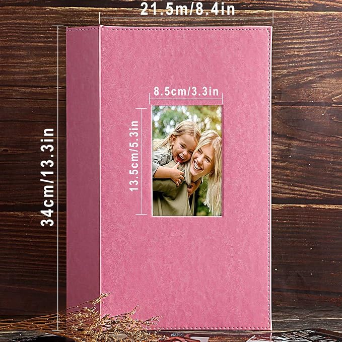 Ywlake Photo Album 4x6 300 Pockets, Leather Photo Albums Holds 300 Horizontal Only Pictures Pink