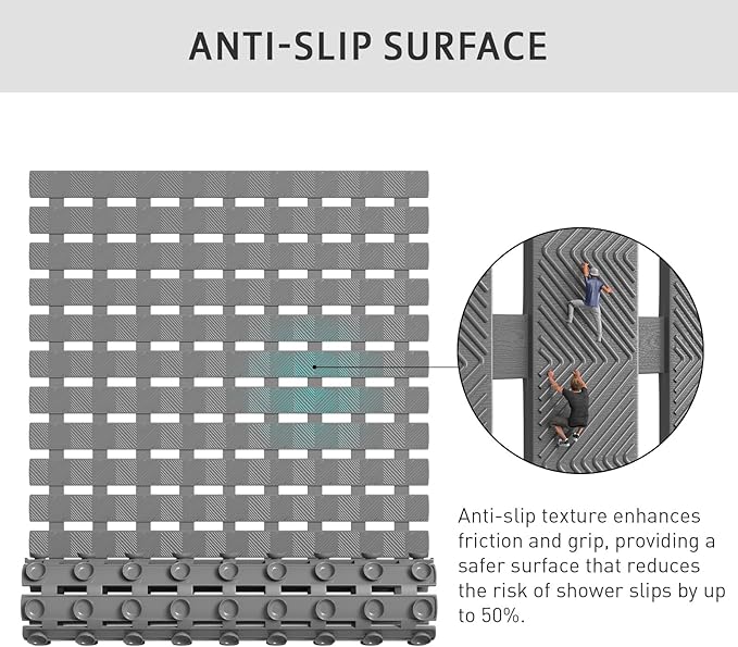 XIYUNTE Shower Mat Non Slip Bath Mat for Tub - 40 X 16 Inch PVC Bathtub Mat Non Slip Shower Mats for Inside Shower, Bath Tub Mat with Powerful Suction Cup, Easy to Cut and Dry, Grey