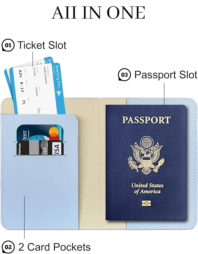 Passport Holder for Travel Essentials,RFID Blocking Passport Cover Case for Travel Accessories,Travel Wallet for Women Men (Light Blue)