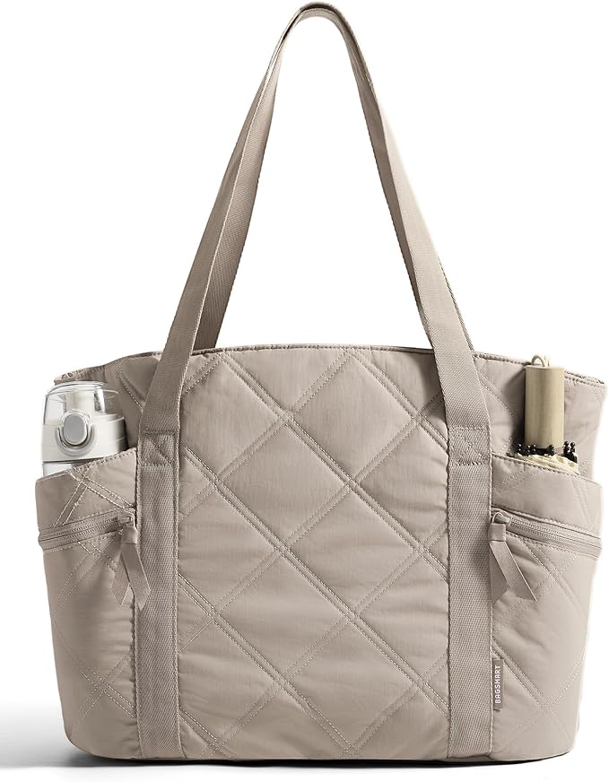 BAGSMART Crush Tote Bag for Women, 20L Puffer Work Tote with Zipper | Quilted Nurse Hospital Bag For Travel College Gym
