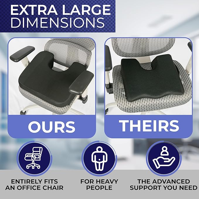 YogiBum Patented Cushion | Extra Large Tailbone Gap | Med Size for 150-190lbs | XL Size for 190lbs+ | Relief for LowBack, Tailbone, Sciatica, Hemorrhoids | Snug Fit on Office/Computer Chairs
