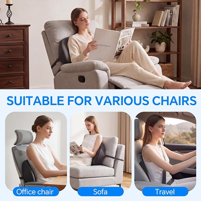 ROYALAY Ergonomic Recliner Lumbar Support Pillow for Elderly, Gel Memory Foam Back Support Cushion with Cooling Washable Cover, Lumbar Pillow for Lower Back Pain Relief Office Chair