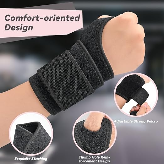 Carpal Tunnel Wrist Brace for Right Left Hand 2 Pairs, Wrist Support Wraps for Women Men, Adjustable Wrist Brace for Tendonitis, Arthritis, Weightlifting, Sports, Day Night Support, Grey&Black