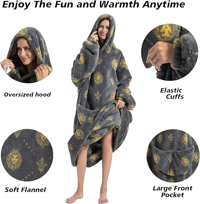 Blanket Hoodie, Long Hooded Blanket Sweatshirt as Birthday Gifts for Women Men, Long Wearable Blanket for Women Men.