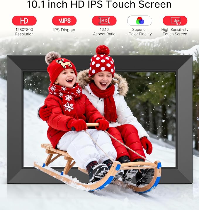 BIGASUO Digital Picture Frame, 10.1" Frameo Digital Frame WiFi with 32GB Memory, 1280x800 IPS Touch Screen, Send Photos/Videos from Your Phone Anywhere, Photo Gifts for Parents and Grandparents 4 Pack