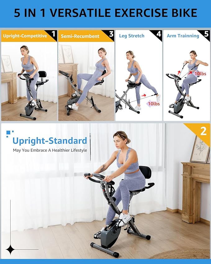 Foldable Exercise Bike for Small Apartments, Stationary Bikes for Home, Indoor Portable Cycling Bike with 16-Level Magnetic Resistance, 260LBS Capacity, 5.5 LBS Flywheel, for Small Space Workout 816