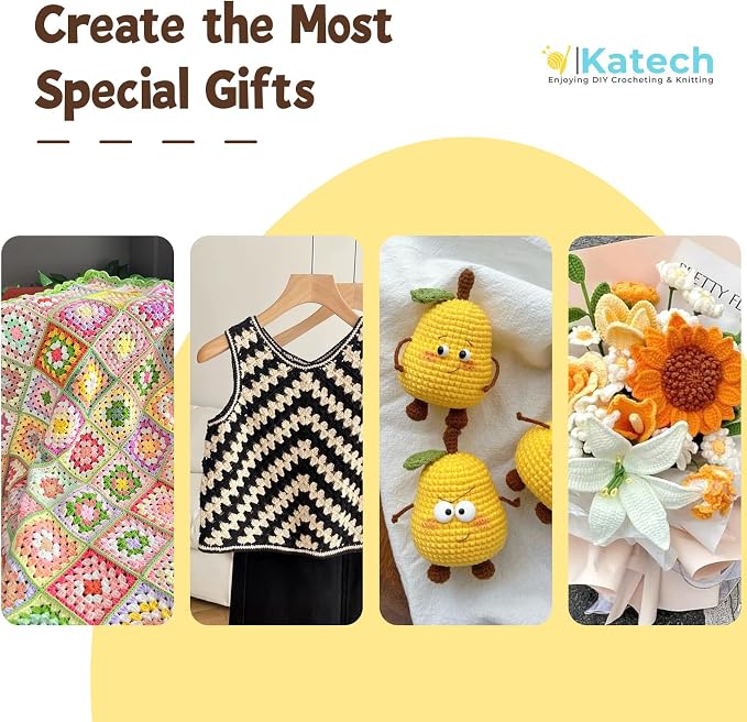 Katech Cotton Acrylic Blend Yarn for Crocheting-Crochet Yarn Set (Brown | 55% Cotton 45% Acrylic#3 DK (Light)-Super Soft Milk Cotton Yarn-Great Crochet and Knitting Starter Kit for Colorful Craft