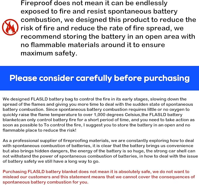 FLASLD Fireproof Lithium Battery Cover, Fastest & Simplest Way to Isolate and Extinguish Small Fires, Fire Blanket for E-Scooter and E-Bike Battery Storage Charging Protection