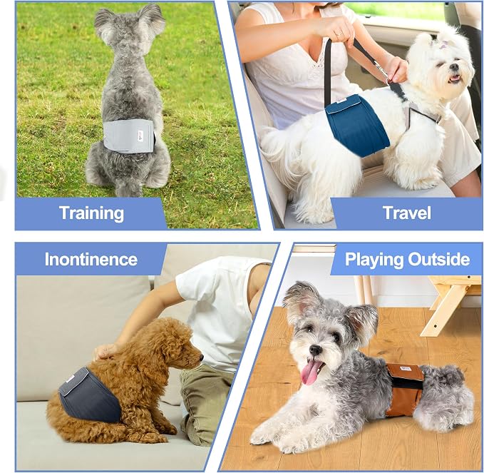 5 Pack Dog Diapers Male Reusable, Premium Belly Bands for Dogs, High Absorbing Male Dog Pee Wraps for Doggie in Incontinence or Excitable Urination and Training Gray L
