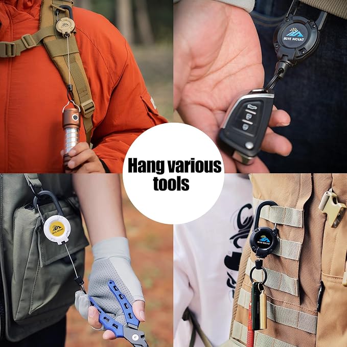 Yojaro Retractable Keychain Heavy Duty 2Pack, Multitool Carabiner Badge Holder, Retractable Keychain Clip Id Holder, Upgraded 58cm Stainless Steel Cord Green