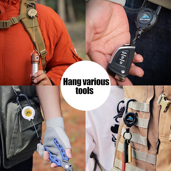 Yojaro Retractable Keychain Heavy Duty, Multitool Carabiner Badge Holder, Retractable Keychain Clip Id Holder, Upgraded 58cm Stainless Steel Cord, Suitable for Men and Women White