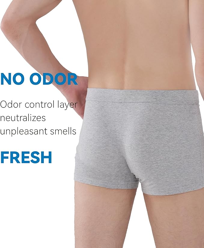 Mens Incontinence Underwear Washable Leak and Odor Protection 60ml Absorbency Covered Waistband Boxer Briefs 3 Pack (Black-Gray-Dark Gray, 2XL)