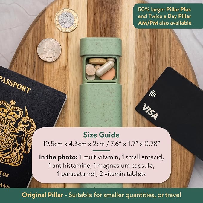 Pillar - 7-Day Pill Organizer | Weekly Medicine Pill Container Travel Box - Aesthetic Medication Holder - Stylish Travel Pill Case - Cute Small Medication Organizer 7 Day for Women (Jet Black)