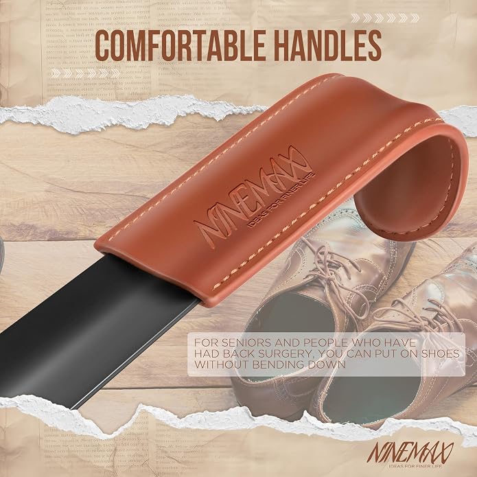 NINEMAX Shoe Horn, Long Handle for Seniors | Metal Build, Easy Shoe Wearing, No Bending, Ideal for Boots, Sneakers and Everyday Use