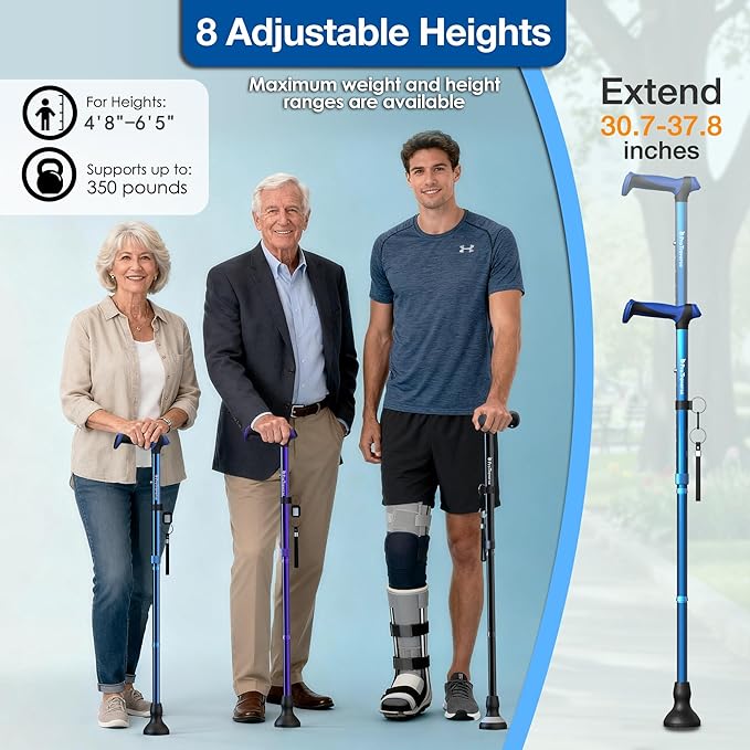 Walking Cane for Men & Women,Foldable,Adjustable,Self Standing Cane with Wrist Strap&Tag,350lbs Heavy Duty,All Terrain,Collapsible Walking Sticks for Seniors & Adults,Blue