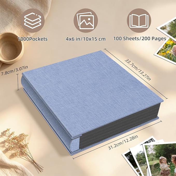 Popotop Photo Album 4x6 1000 Pockets for Wedding Gifts,Linen Hardcover Picture Albums for Family Anniversary Baby Vacation Pictures