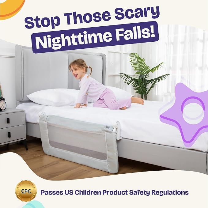ComfyBumpy 2-Pack Bed Rail for Toddlers 35.5" L x 19.5" H | Toddler Bed Rails for Twin, Full & Toddler Mattress Size | Swing Down Rail Guard | Mattress Side Rail for Kids | Gray