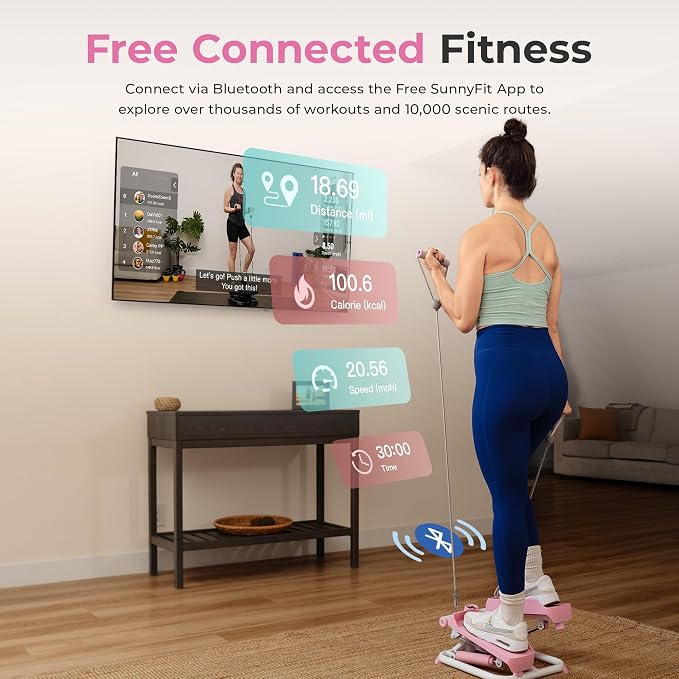 Sunny Health & Fitness Mini Steppers for Exercise at Home, Stair Step Workout Machine with Resistance Bands, Full Body Cardio Equipment, Optional Free SunnyFit App Connection Smart Stepper