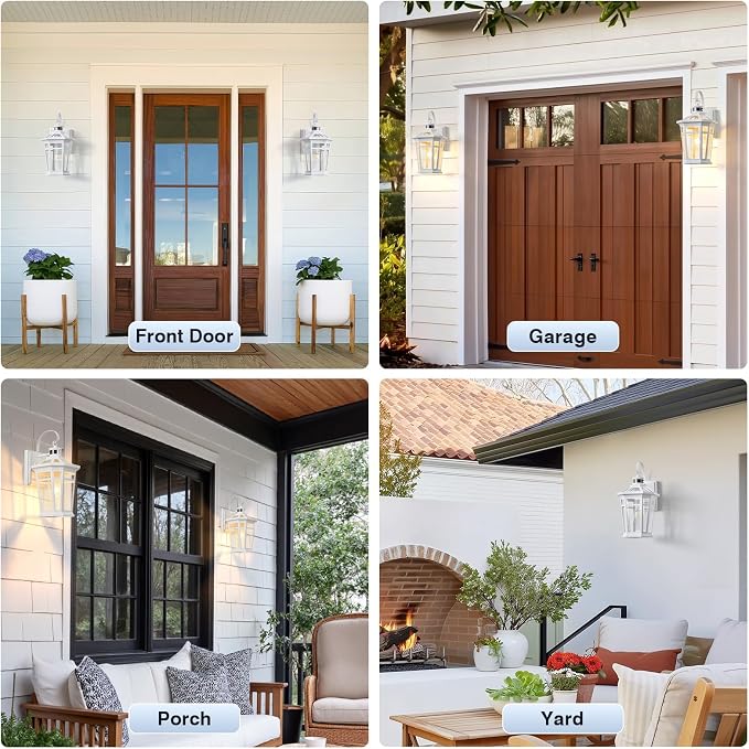 VIANIS Motion Sensor Outdoor Light fixtures Wall Mount, Large Aluminum Dusk to Dawn Outdoor Wall Lantern, White Waterproof Porch Lighting, Modern Exterior Lighting Fixtures for Patio, House