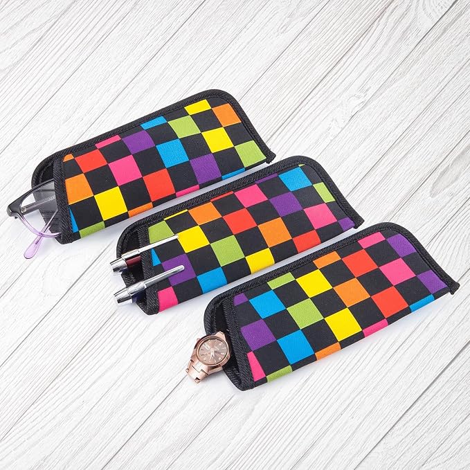 TRIUMPH VISION Reading Glasses Pouch Eyeglass Sleeve Soft Case Slim 3 Pack | Alternative to Bulky Case Lightweight，Neoprene Lined Padded Protect Optical lens Slip in, Cute Pattern Portable for Daily Use