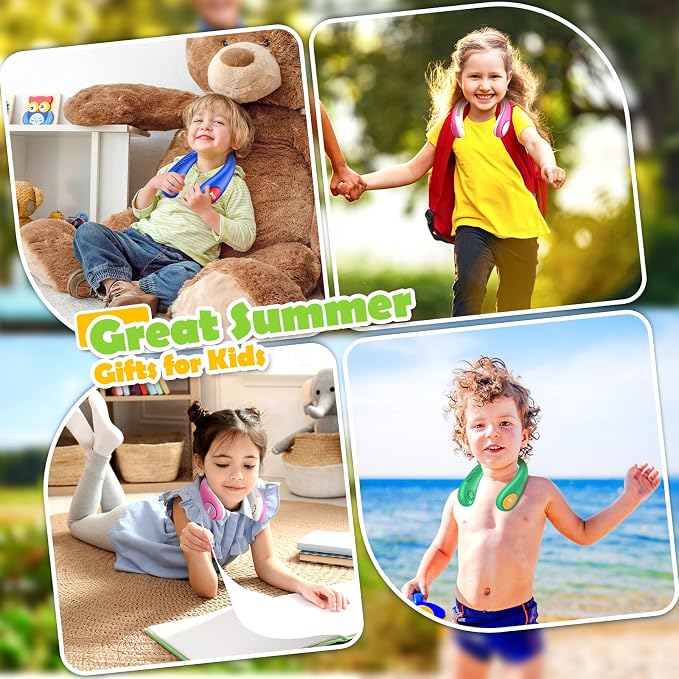 Kids Neck Fan, Portable Bladeless Neck Fan for Kids 4-14Y, 2600mAh Rechargeable Wearable Fan for Girls Boys, 4 Speeds Lightweight Quiet Cooling Fan for Study, Camping, Travel, Summer Essential